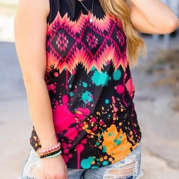 Tribal Tie-dye Print Tank Top - Picture 2 of 10